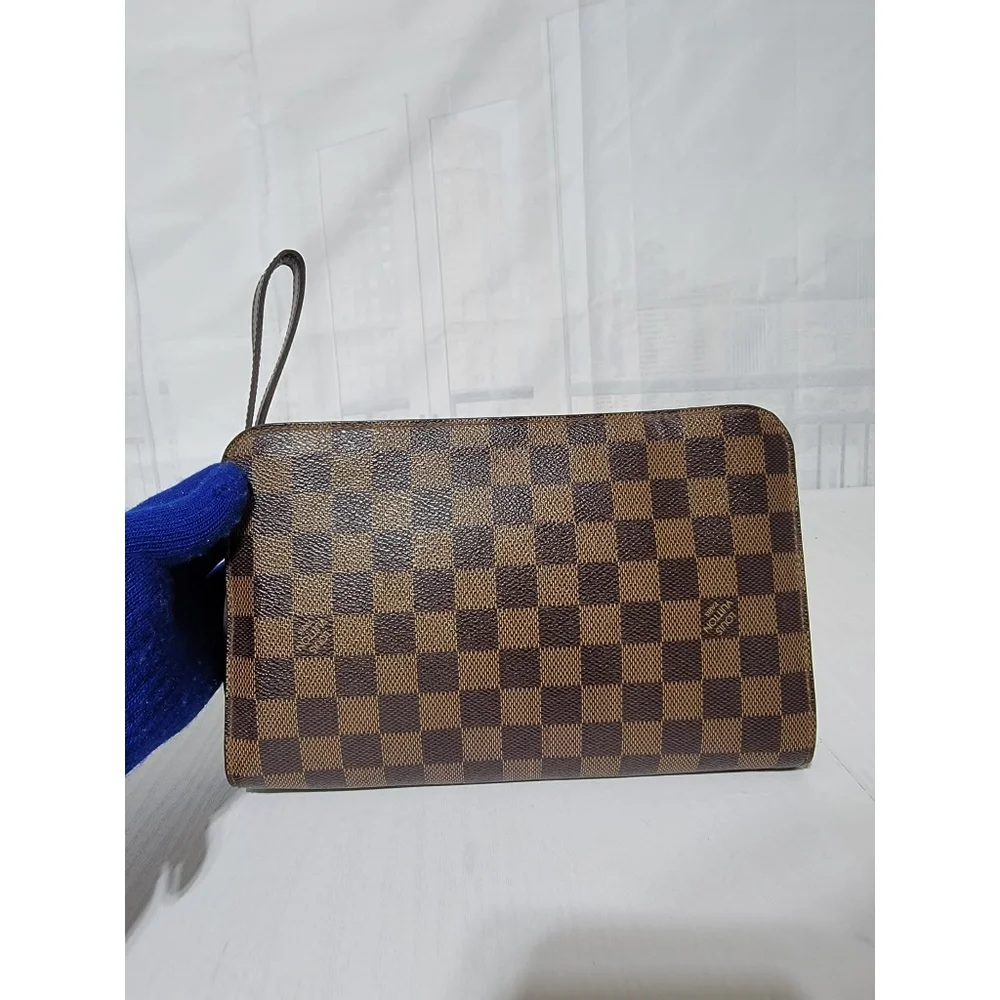 LOUIS VUITTON Damier Ebene Pochette Saint Louis Clutch Bag Brown